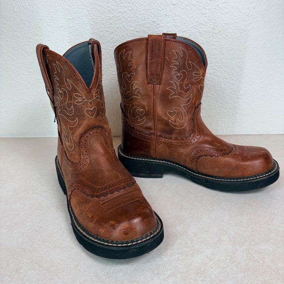 Ariat Women's 9B Boot Fat Baby Comfort Pull On Embroided Brown - Picture 3 of 9